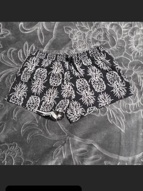 Lauren James Black Shorts with White Pineapple Pattern